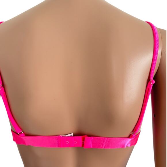 Y2K Neon Pink Lace Sheer Bralette One Size Triangle Barbiecore Loungewear Rave - Picture 3 of 7